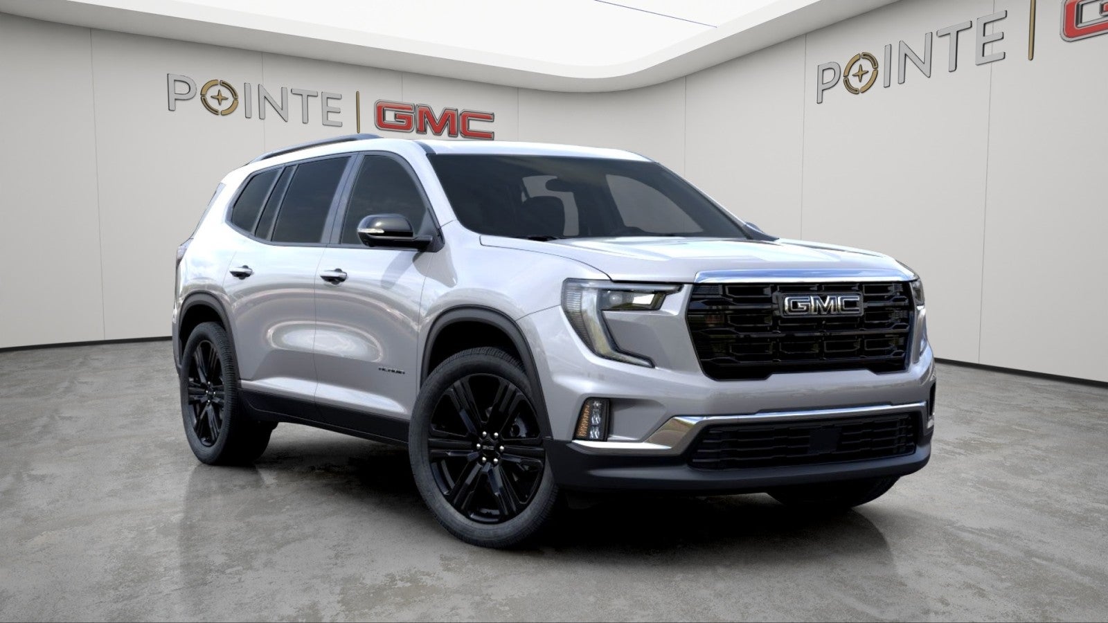 2026 GMC Acadia Elevation in Sterling Metallic — front three-quarter view