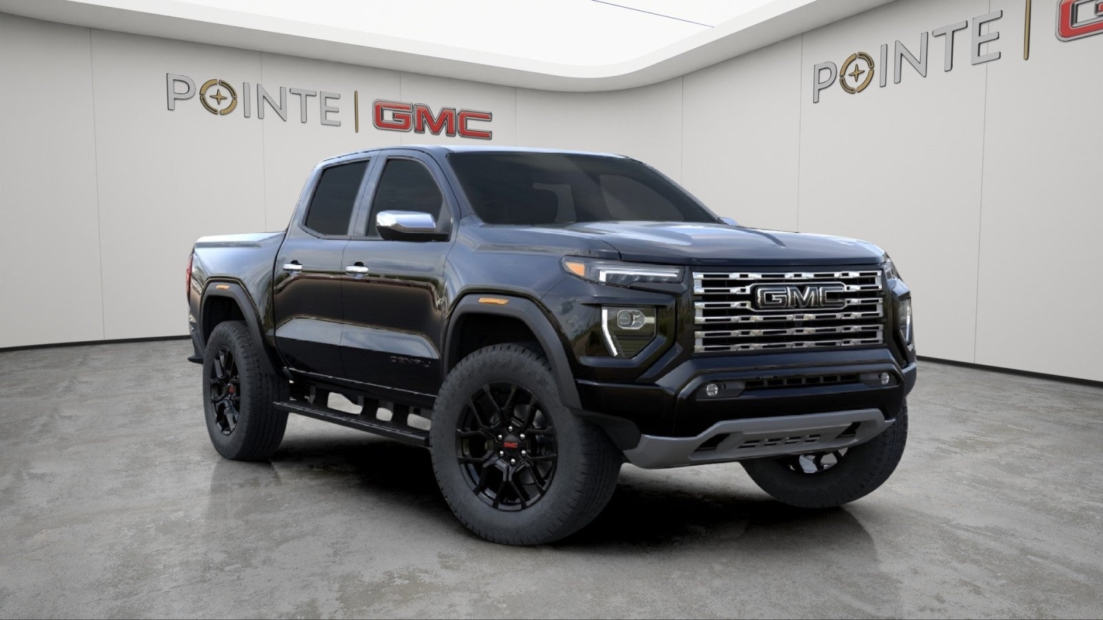 2026 GMC Canyon Denali in Onyx Black — front three-quarter view