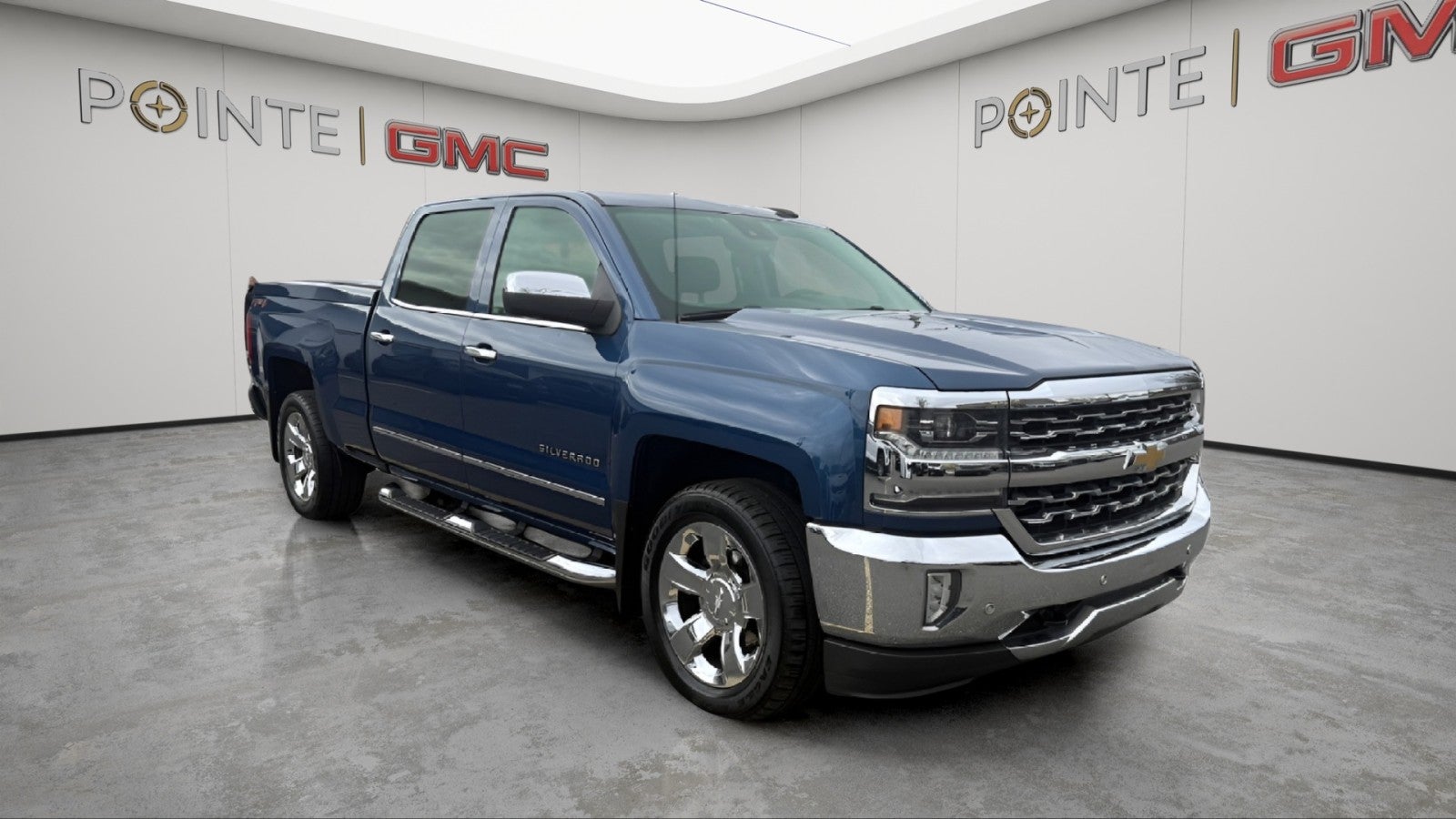 2018 Chevrolet Silverado 1500 LTZ in Deep Ocean Blue Metallic — front three-quarter view