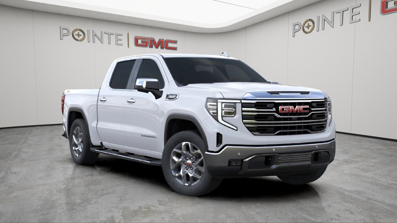 2026 GMC Sierra 1500 SLT in Summit White — front three-quarter view